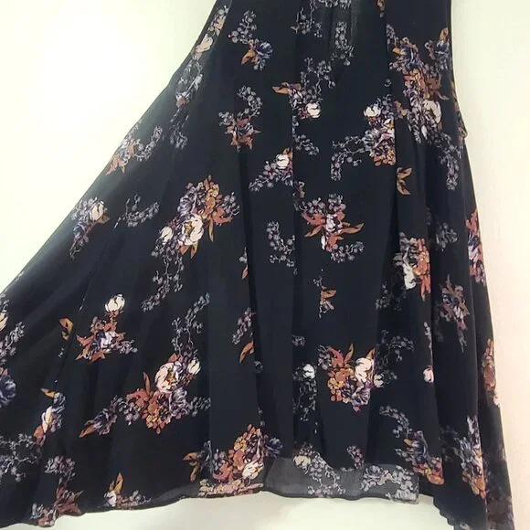 Free People Sz S Sleeveless Black Floral Swing Mini Dress Pockets Gauzy Boho - Picture 5 of 14